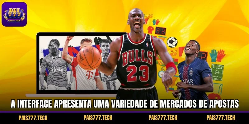 A interface apresenta uma variedade de mercados de apostas
